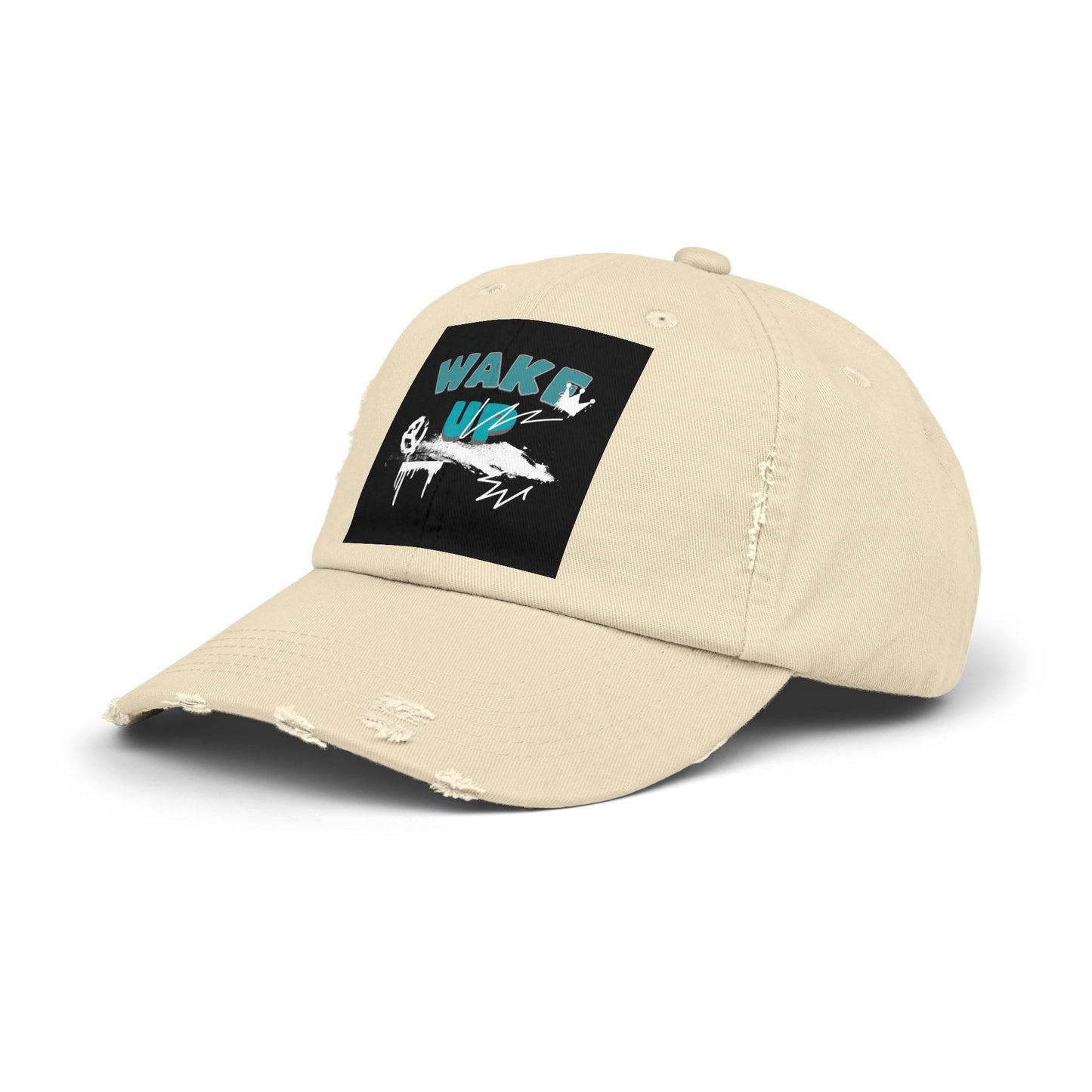 Wake Up Distressed Cotton Twill Hat for Conscious Living