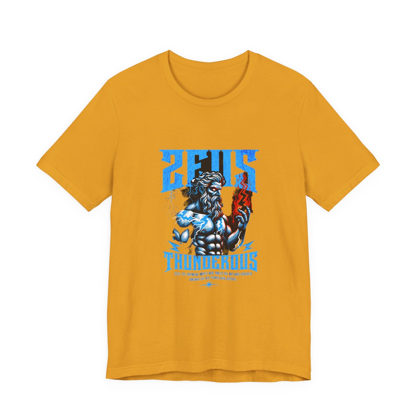 Zues Thunderous Tee, Lightning Bolt Shirt, Mythological Graphic Tee, Greek God T-Shirt, Unisex Jersey Top, Trendy Myth Tee