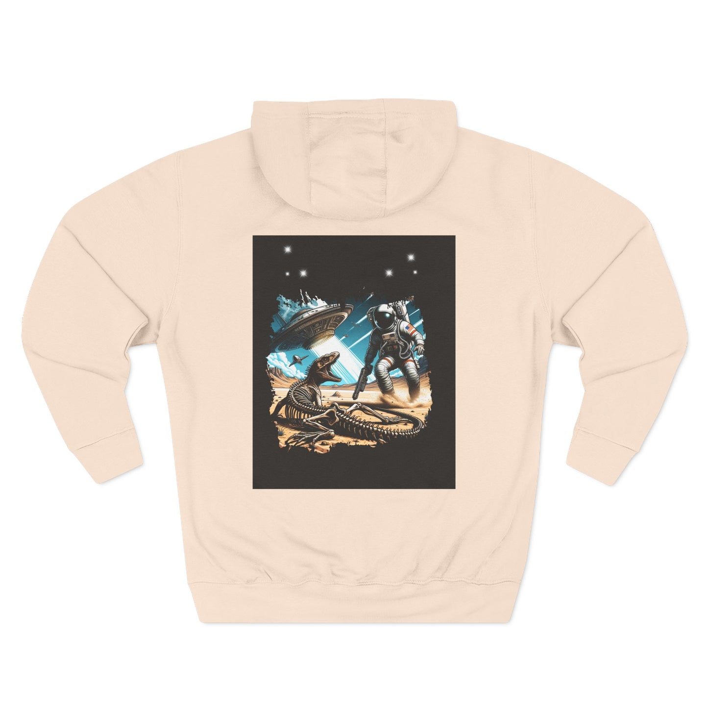 Space Battle Fleece Hoodie, Alien vs Astronaut Chaos Jacket, Outer Space War Sweatshirt, Galaxy Combat Pullover, Sci-Fi Fight Hooded Top