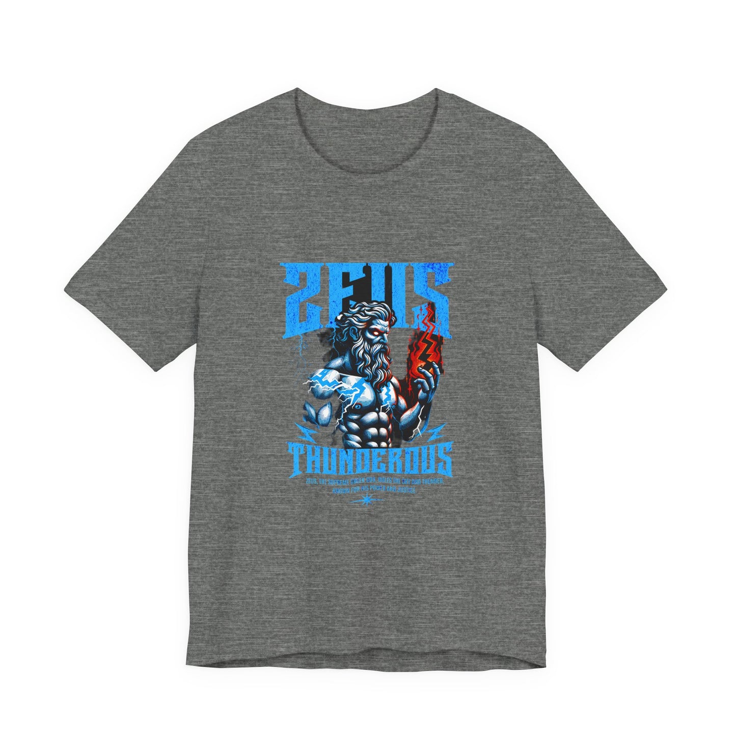 Zues Thunderous Tee, Lightning Bolt Shirt, Mythological Graphic Tee, Greek God T-Shirt, Unisex Jersey Top, Trendy Myth Tee