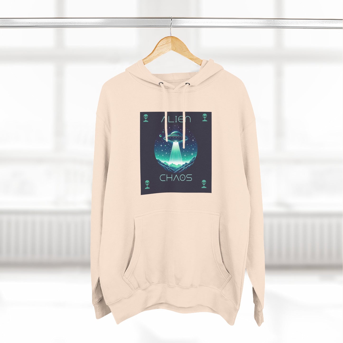 Space Battle Fleece Hoodie, Alien vs Astronaut Chaos Jacket, Outer Space War Sweatshirt, Galaxy Combat Pullover, Sci-Fi Fight Hooded Top