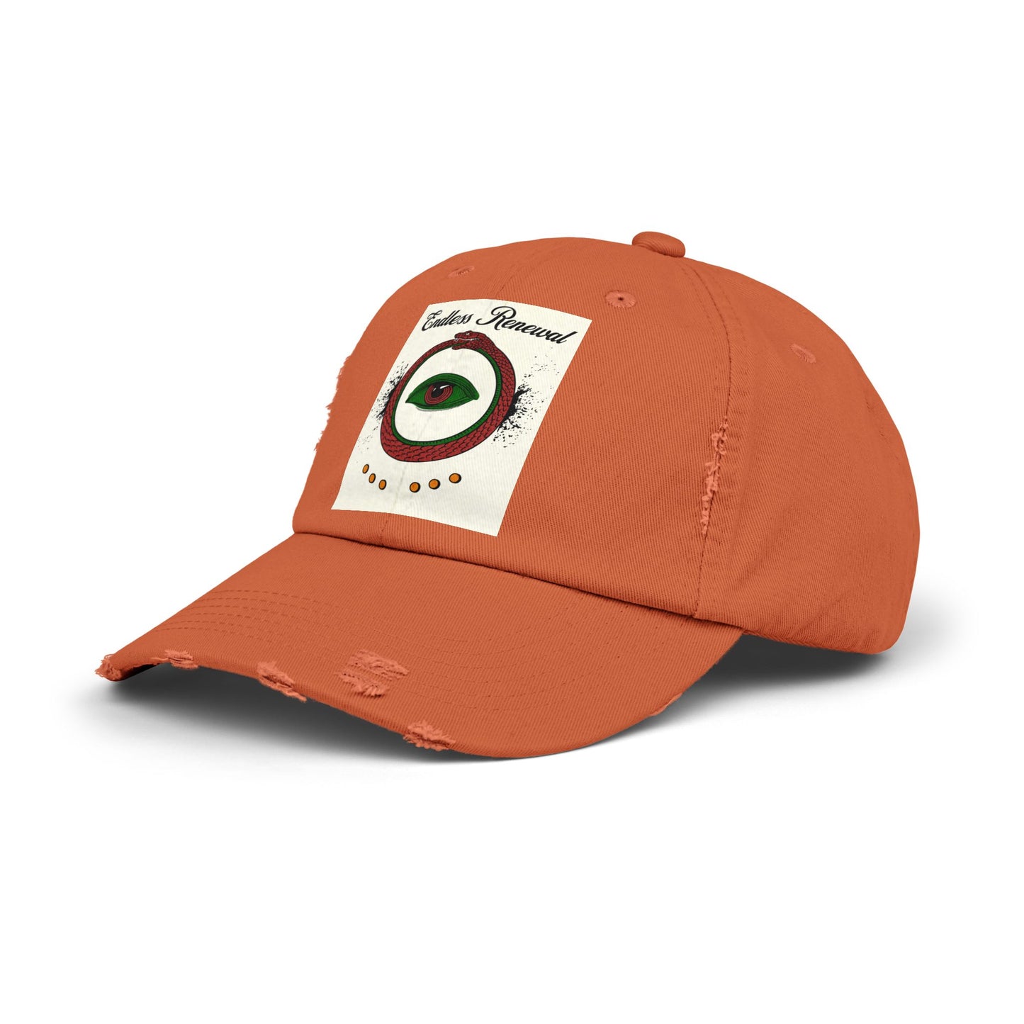 Endless Renewal Serpent Eye Distressed Cotton Twill Hat | Custom DTF Printed