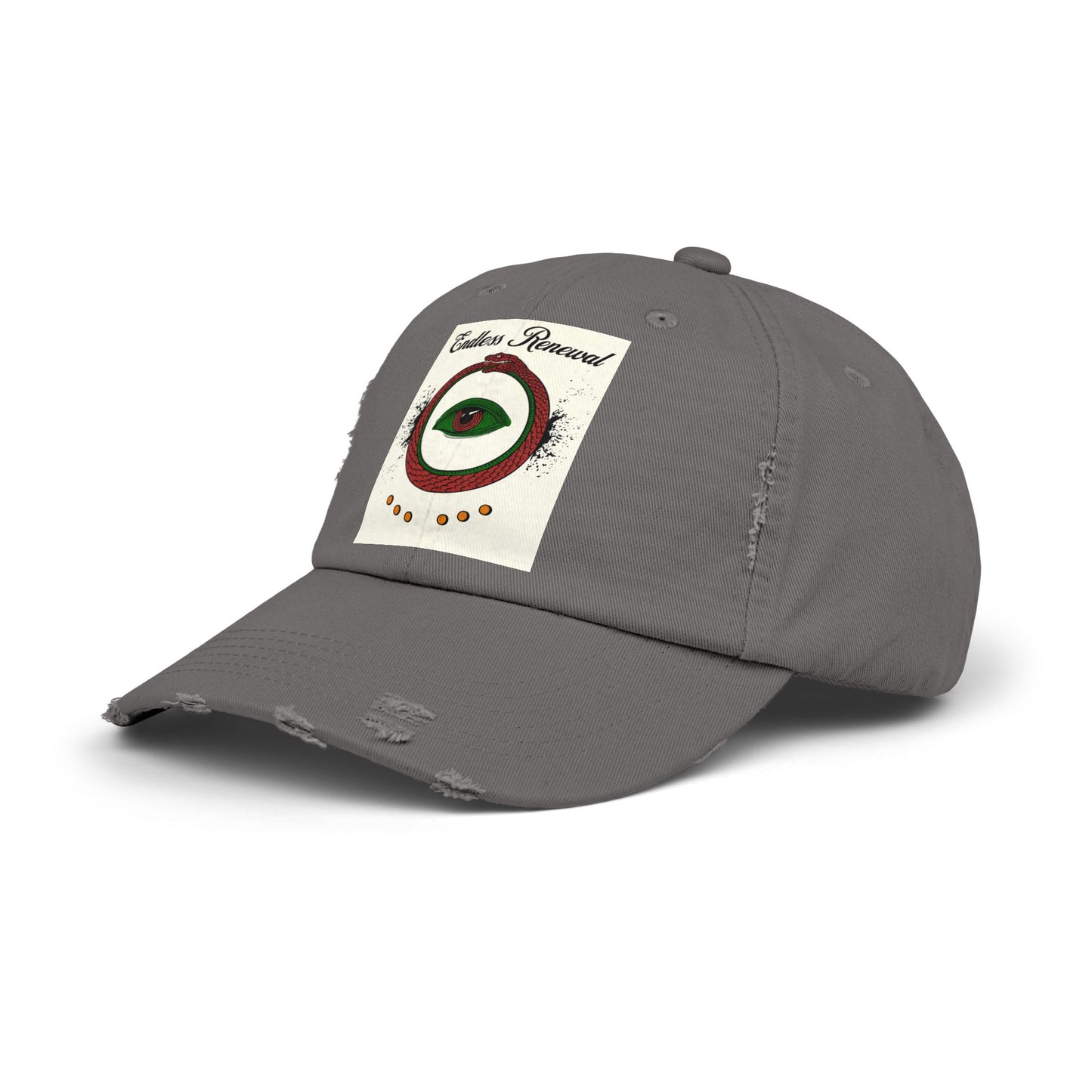 Endless Renewal Serpent Eye Distressed Cotton Twill Hat | Custom DTF Printed