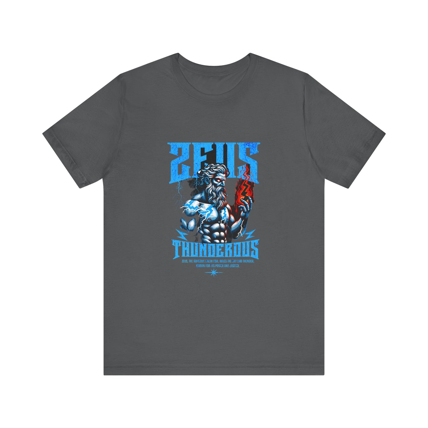 Zues Thunderous Tee, Lightning Bolt Shirt, Mythological Graphic Tee, Greek God T-Shirt, Unisex Jersey Top, Trendy Myth Tee
