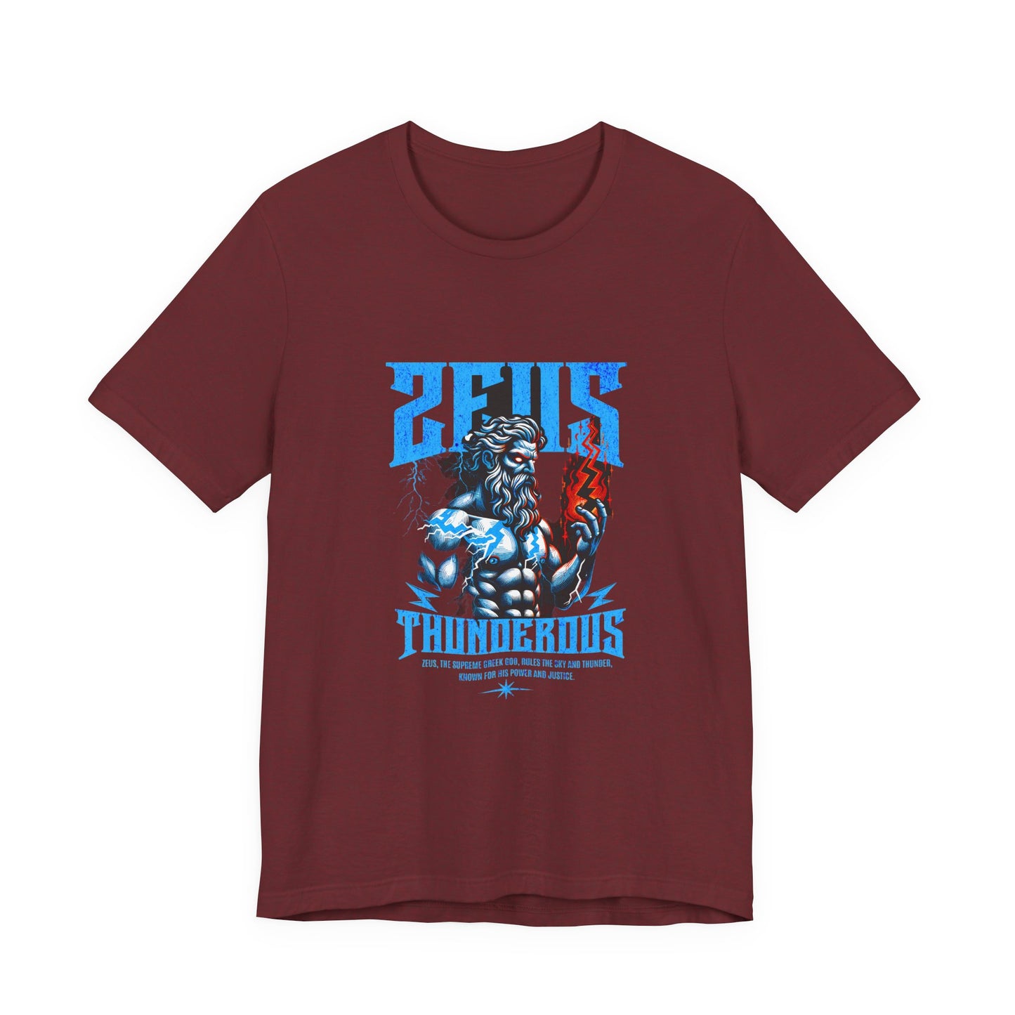 Zues Thunderous Tee, Lightning Bolt Shirt, Mythological Graphic Tee, Greek God T-Shirt, Unisex Jersey Top, Trendy Myth Tee