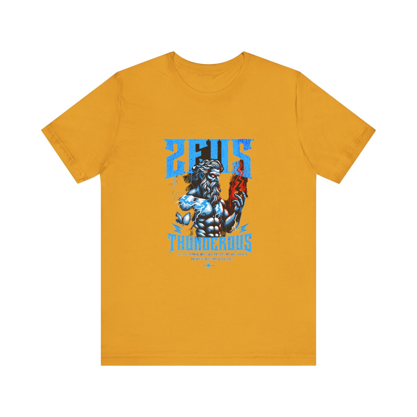 Zues Thunderous Tee, Lightning Bolt Shirt, Mythological Graphic Tee, Greek God T-Shirt, Unisex Jersey Top, Trendy Myth Tee