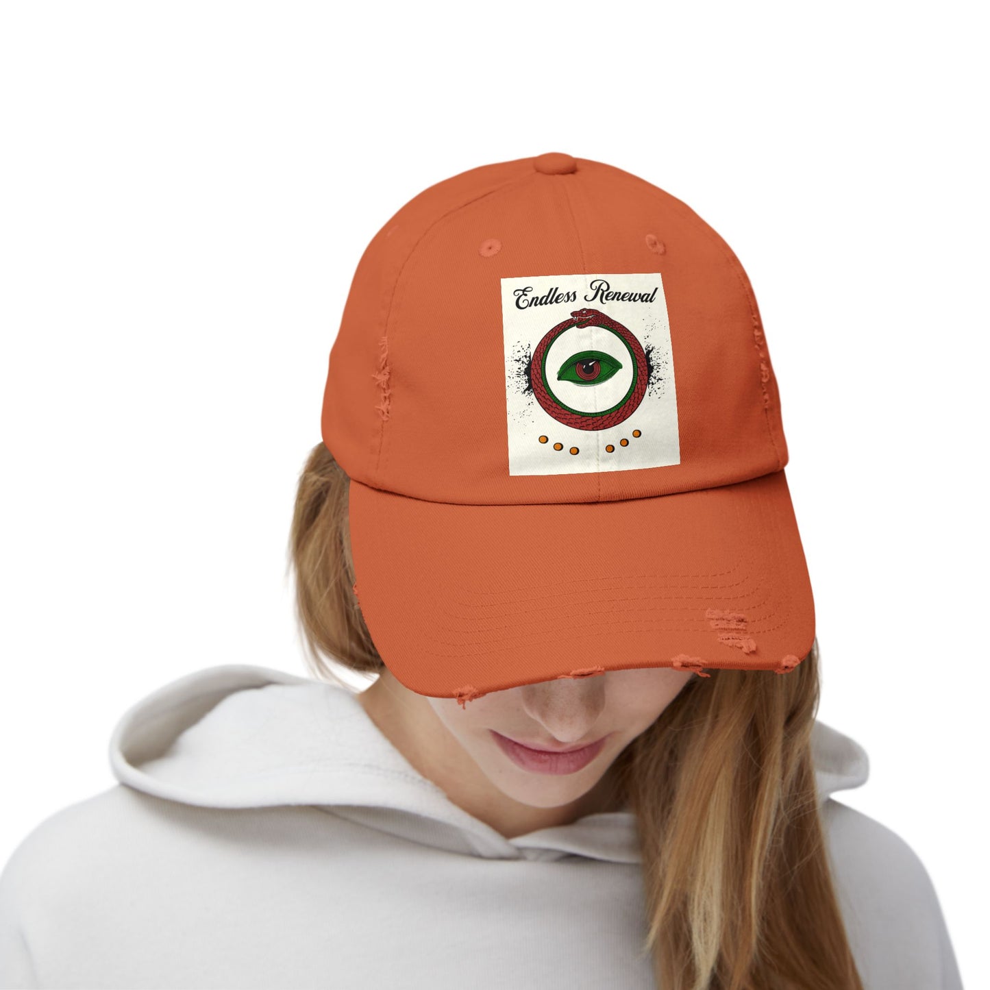 Endless Renewal Serpent Eye Distressed Cotton Twill Hat | Custom DTF Printed