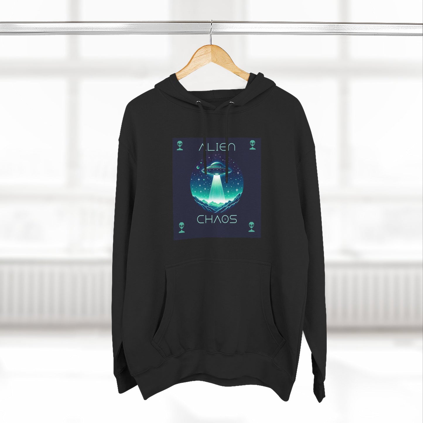 Space Battle Fleece Hoodie, Alien vs Astronaut Chaos Jacket, Outer Space War Sweatshirt, Galaxy Combat Pullover, Sci-Fi Fight Hooded Top