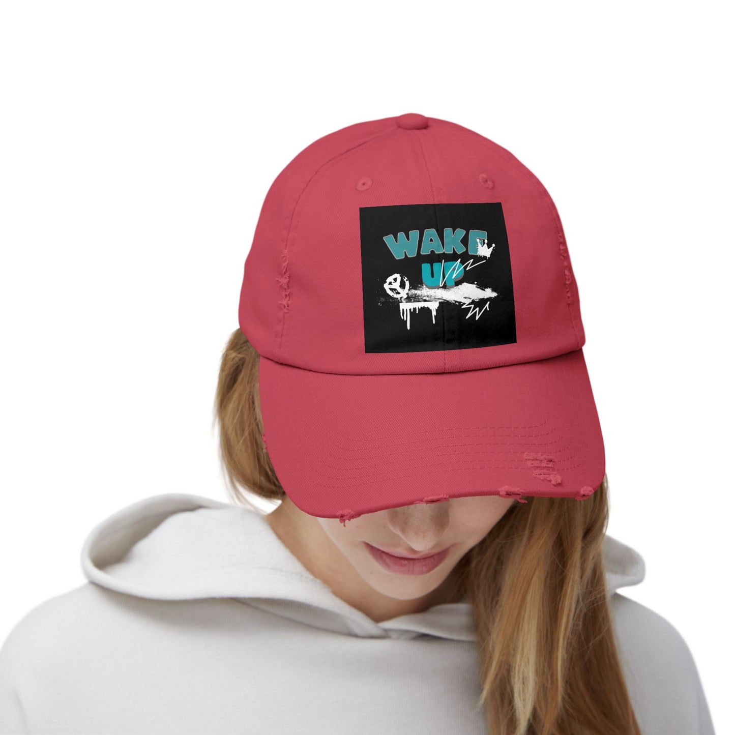 Wake Up Distressed Cotton Twill Hat for Conscious Living