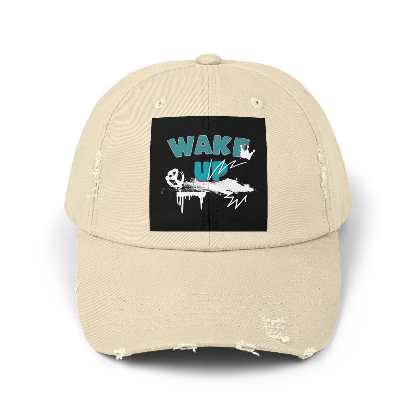Wake Up Distressed Cotton Twill Hat for Conscious Living