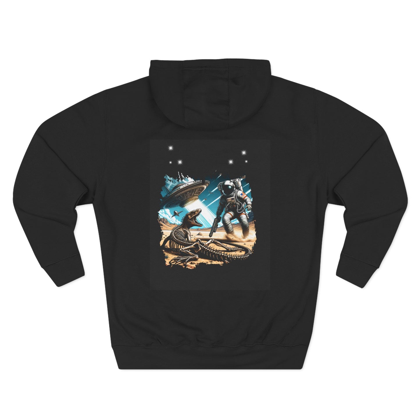Space Battle Fleece Hoodie, Alien vs Astronaut Chaos Jacket, Outer Space War Sweatshirt, Galaxy Combat Pullover, Sci-Fi Fight Hooded Top