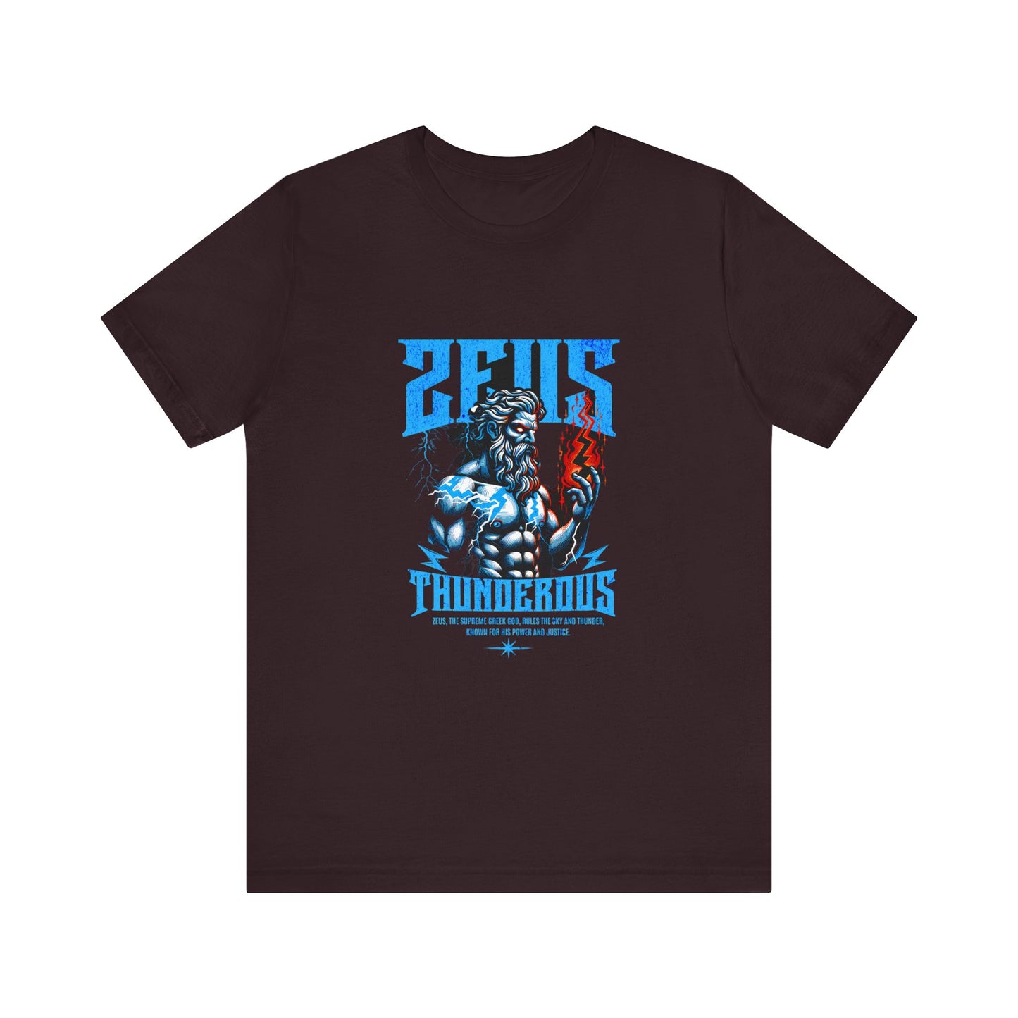 Zues Thunderous Tee, Lightning Bolt Shirt, Mythological Graphic Tee, Greek God T-Shirt, Unisex Jersey Top, Trendy Myth Tee