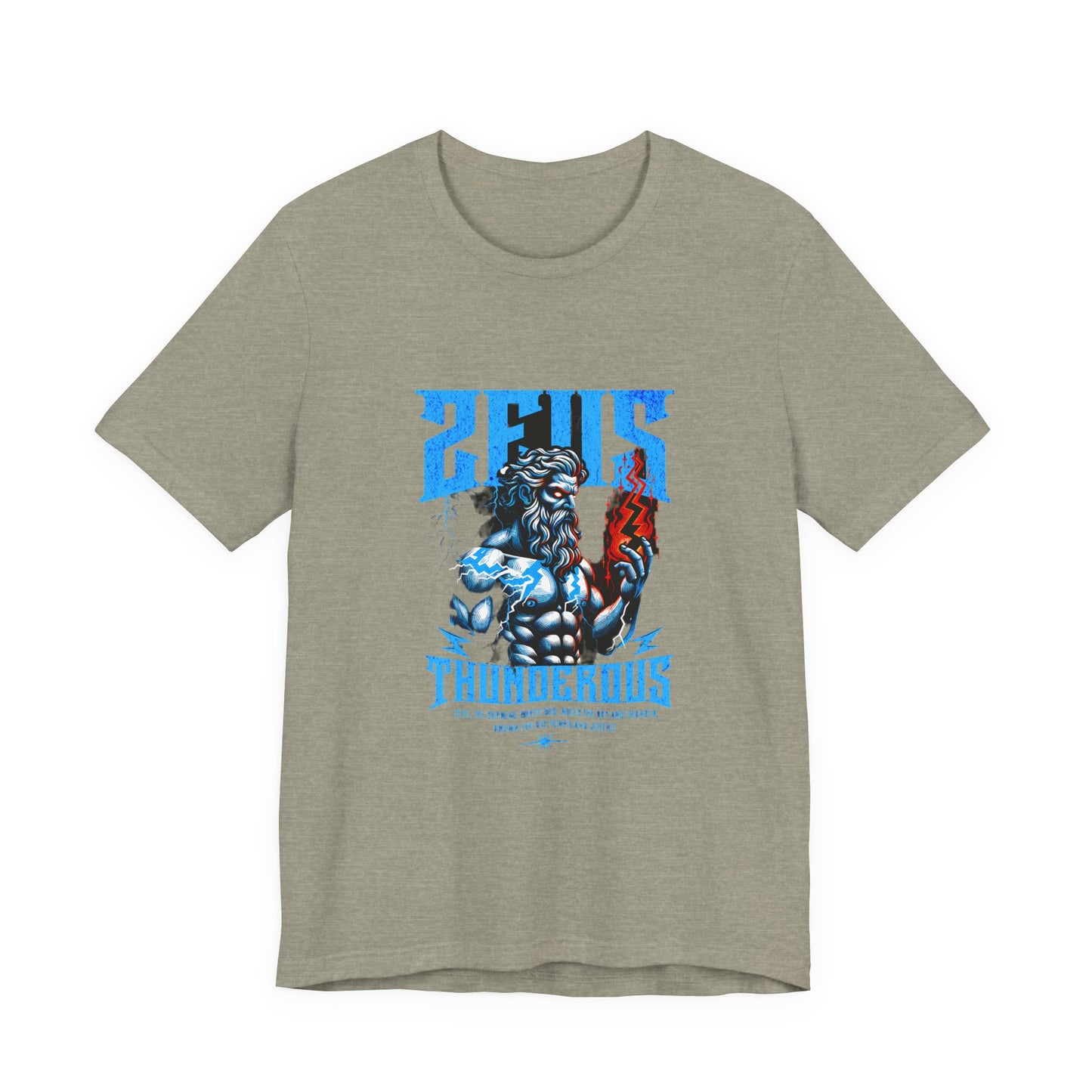 Zues Thunderous Tee, Lightning Bolt Shirt, Mythological Graphic Tee, Greek God T-Shirt, Unisex Jersey Top, Trendy Myth Tee