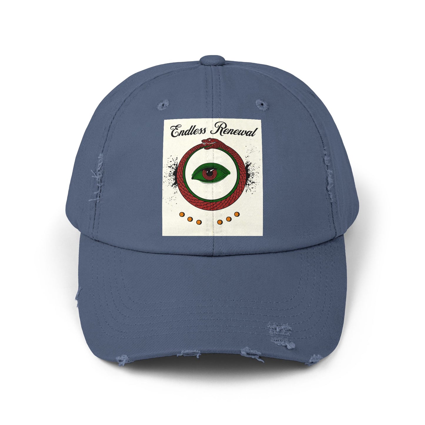 Endless Renewal Serpent Eye Distressed Cotton Twill Hat | Custom DTF Printed