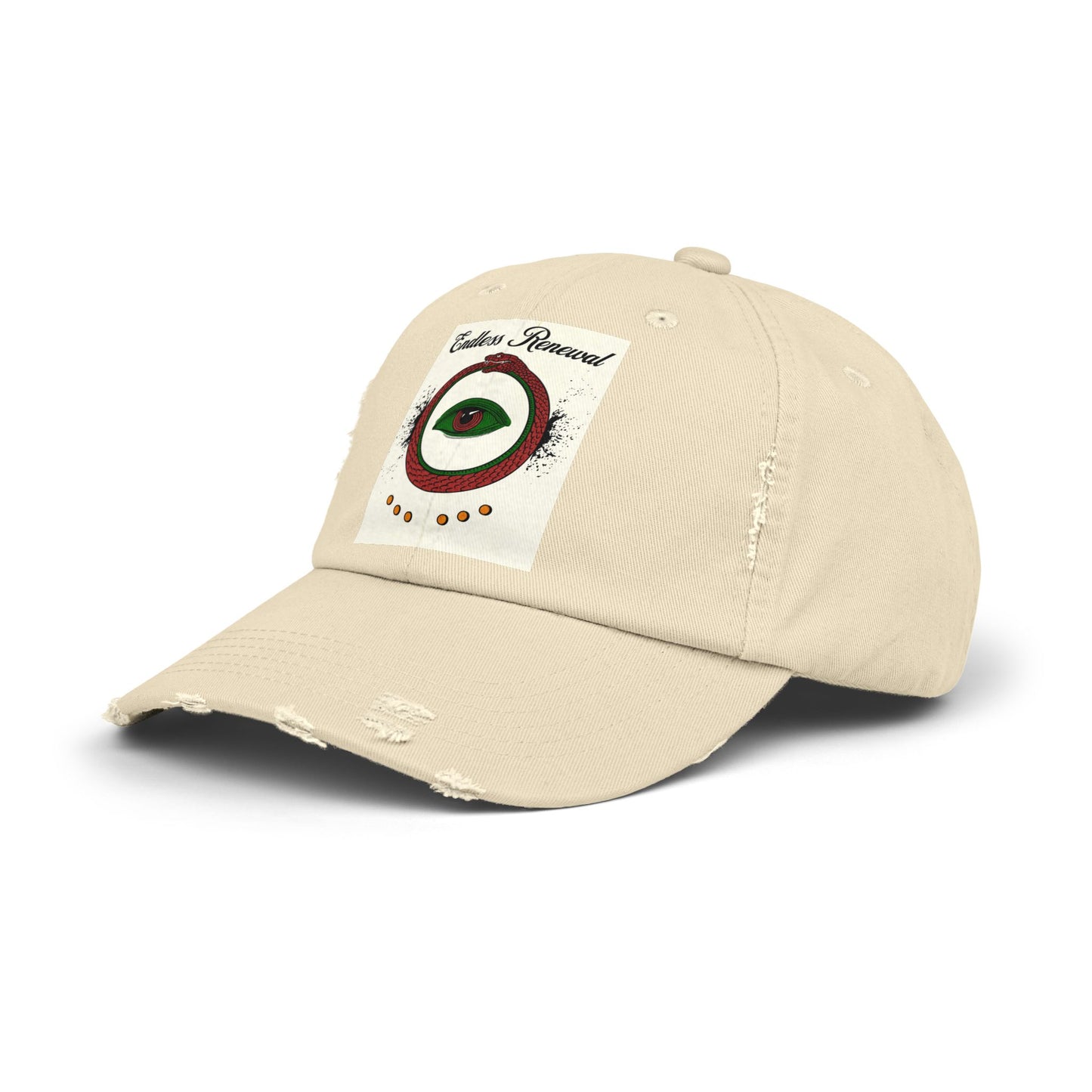 Endless Renewal Serpent Eye Distressed Cotton Twill Hat | Custom DTF Printed