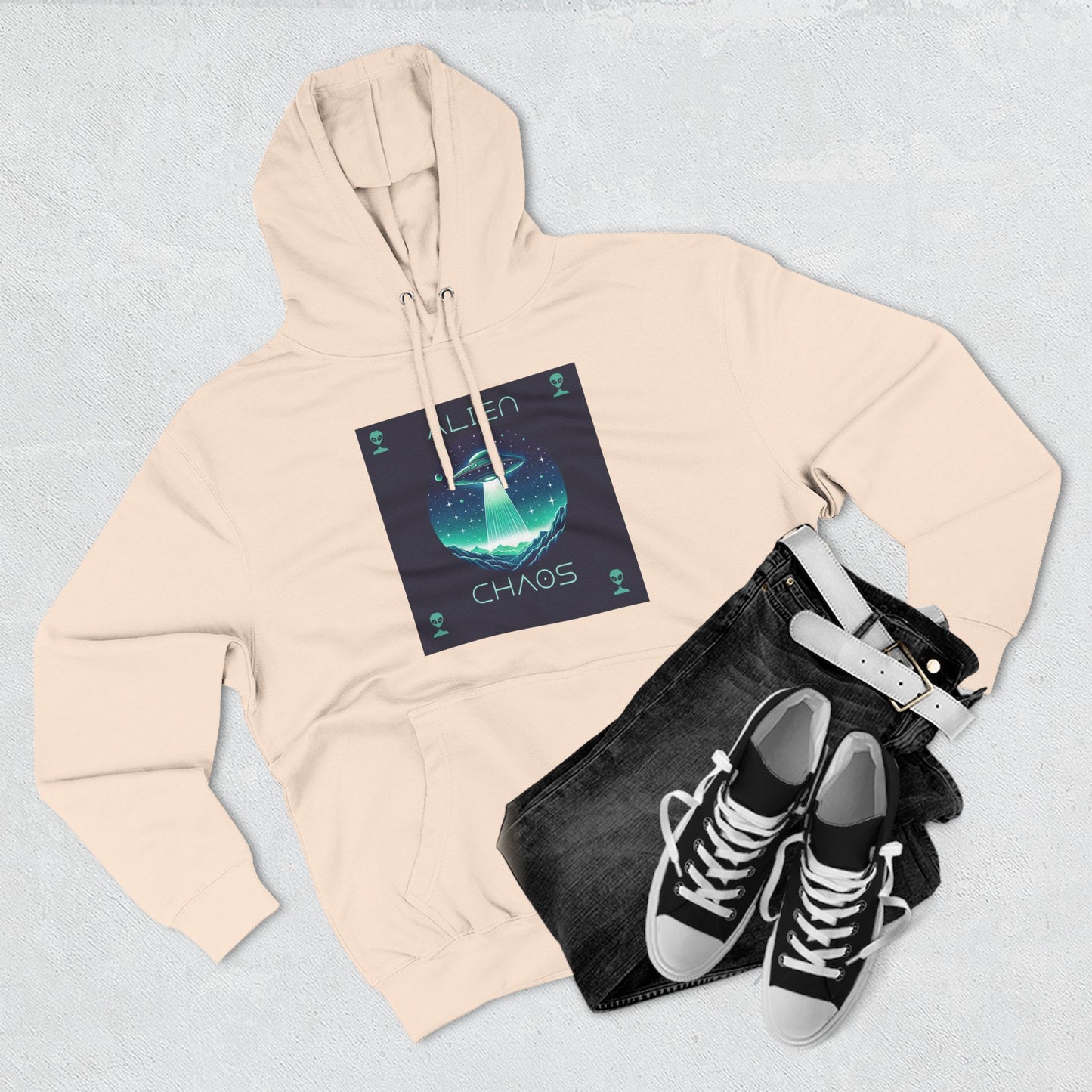 Space Battle Fleece Hoodie, Alien vs Astronaut Chaos Jacket, Outer Space War Sweatshirt, Galaxy Combat Pullover, Sci-Fi Fight Hooded Top