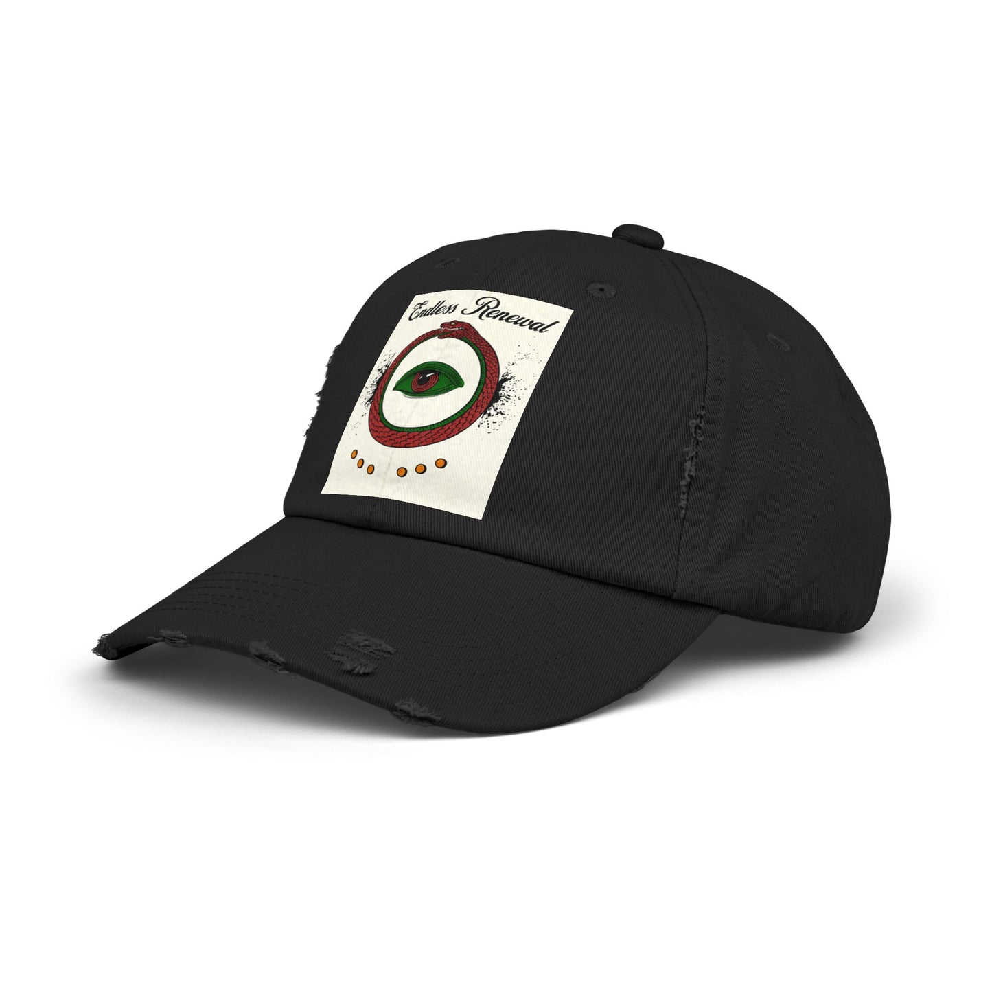 Endless Renewal Serpent Eye Distressed Cotton Twill Hat | Custom DTF Printed
