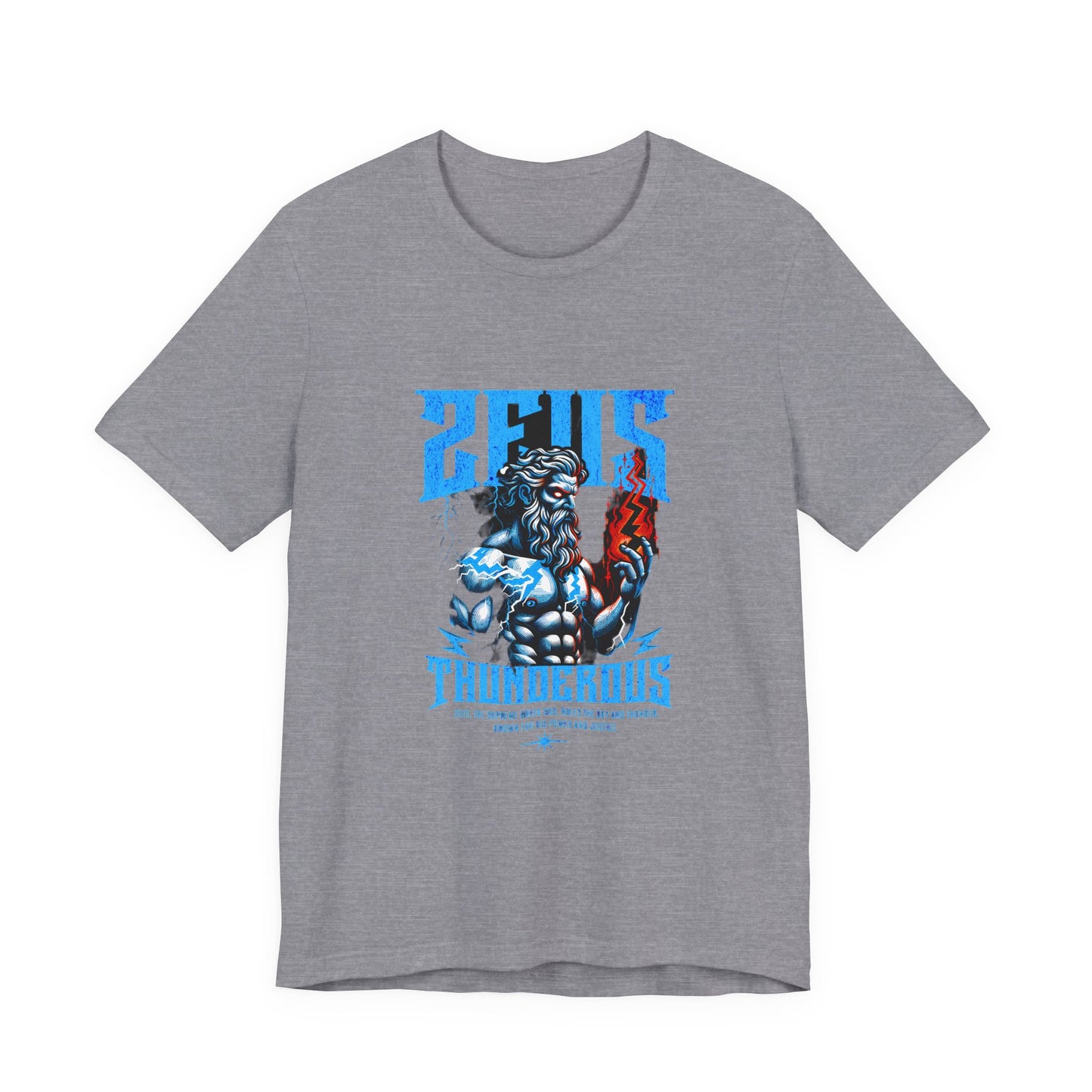 Zues Thunderous Tee, Lightning Bolt Shirt, Mythological Graphic Tee, Greek God T-Shirt, Unisex Jersey Top, Trendy Myth Tee