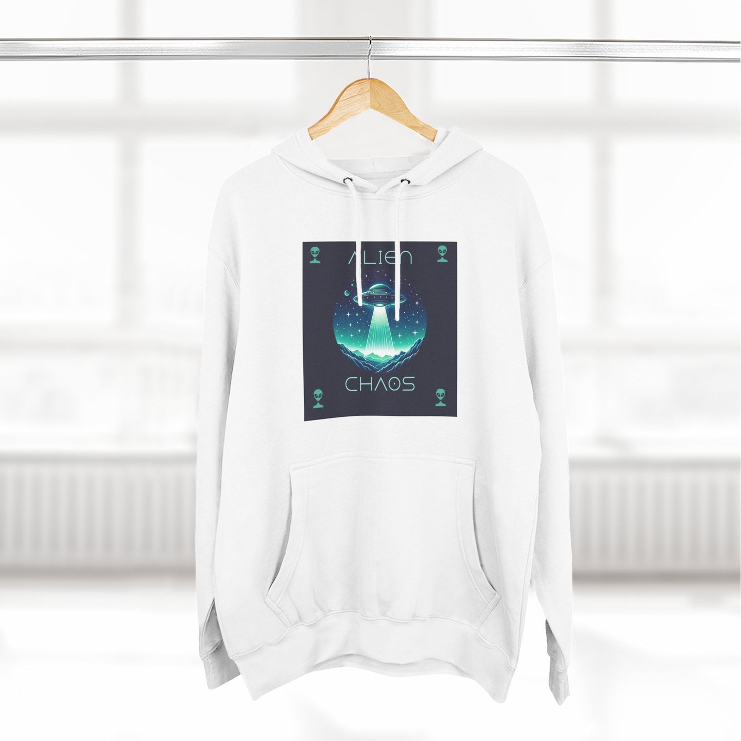 Space Battle Fleece Hoodie, Alien vs Astronaut Chaos Jacket, Outer Space War Sweatshirt, Galaxy Combat Pullover, Sci-Fi Fight Hooded Top