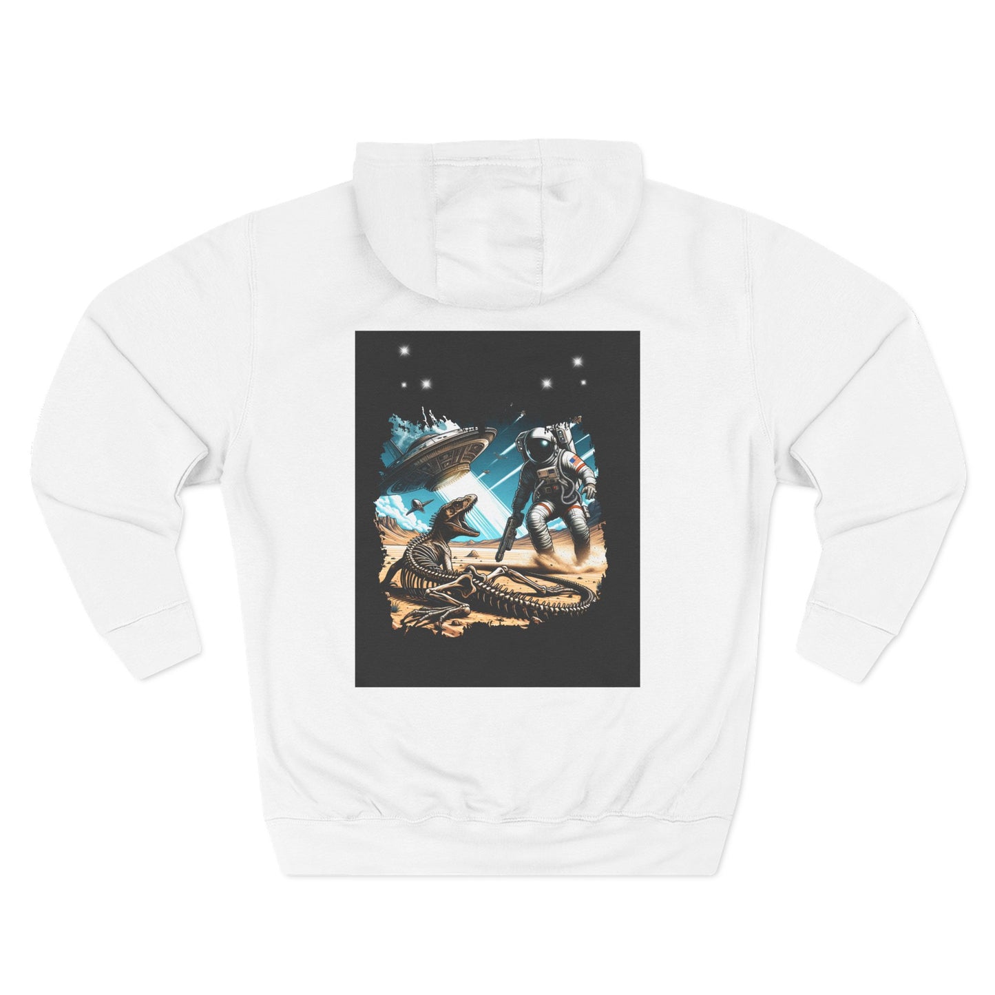 Space Battle Fleece Hoodie, Alien vs Astronaut Chaos Jacket, Outer Space War Sweatshirt, Galaxy Combat Pullover, Sci-Fi Fight Hooded Top