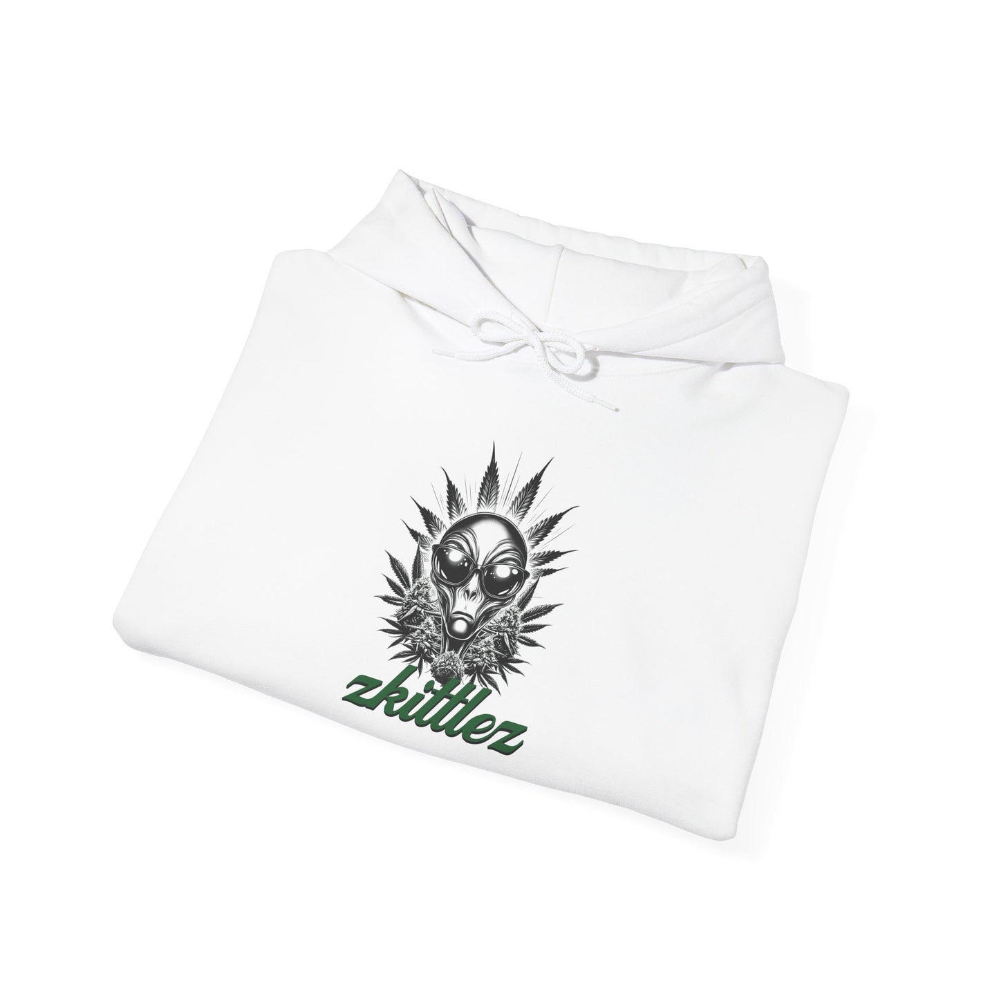 Zkittlez Alien Weed Hoodie - Galaxy Stoner Sweatshirt, Space Marijuana Pullover, Celestial Cannabis Jumper, UFO 420 Hooded Sweater, Trippy