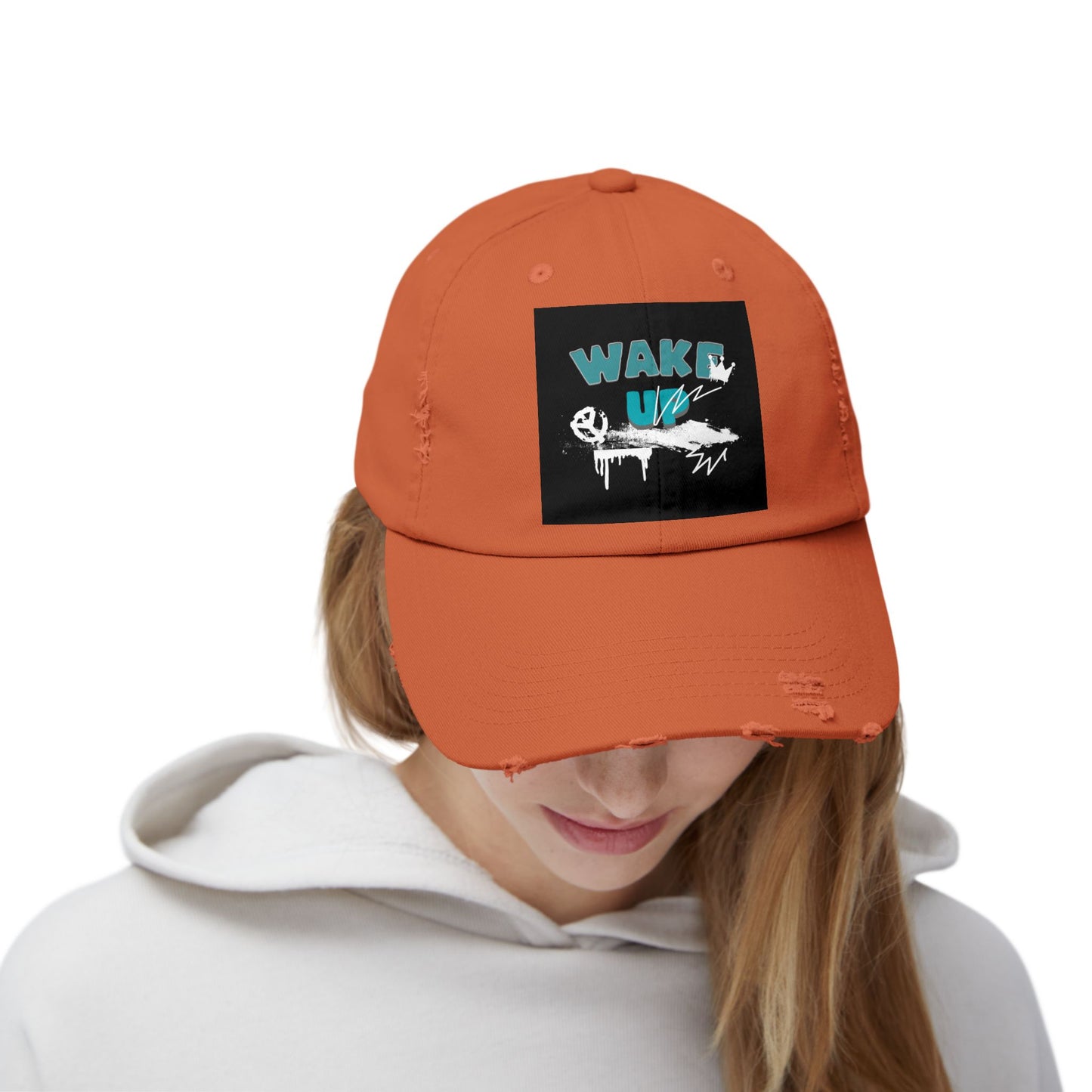 Wake Up Distressed Cotton Twill Hat for Conscious Living