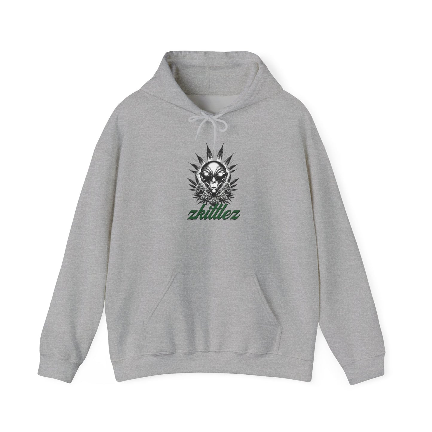 Zkittlez Alien Weed Hoodie - Galaxy Stoner Sweatshirt, Space Marijuana Pullover, Celestial Cannabis Jumper, UFO 420 Hooded Sweater, Trippy