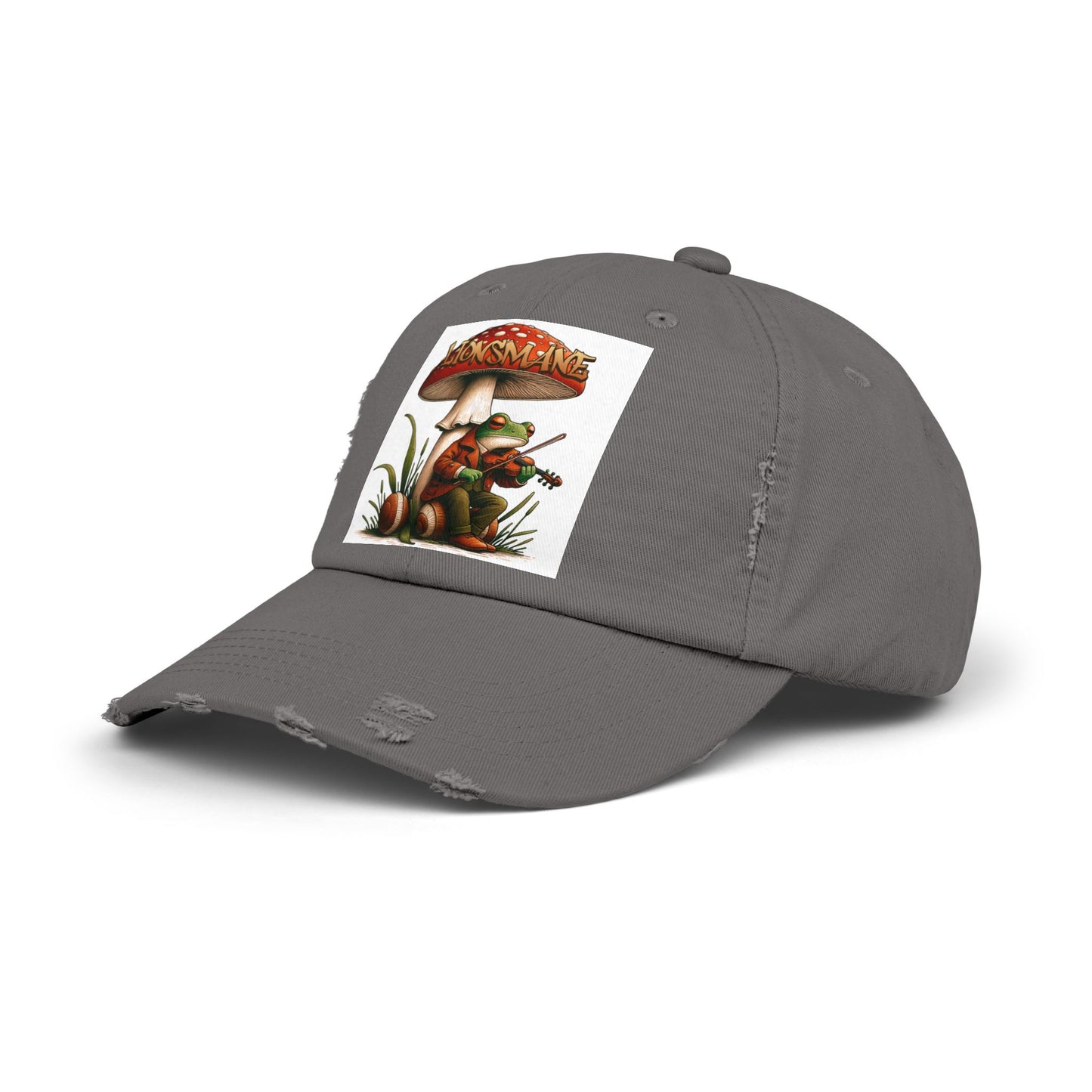 Frog in Peacoat under Lionsmane Mushroom Distressed Cotton Twill Hat