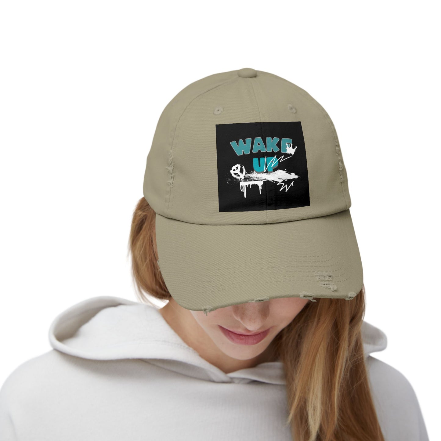 Wake Up Distressed Cotton Twill Hat for Conscious Living