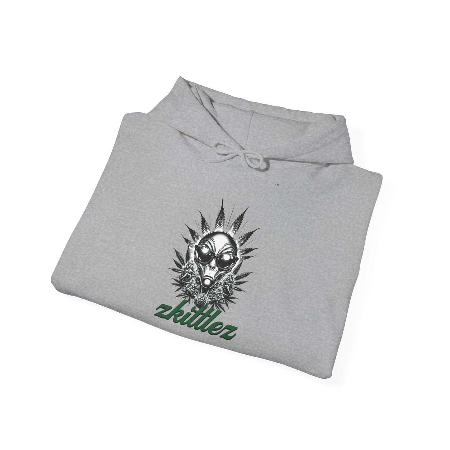 Zkittlez Alien Weed Hoodie - Galaxy Stoner Sweatshirt, Space Marijuana Pullover, Celestial Cannabis Jumper, UFO 420 Hooded Sweater, Trippy