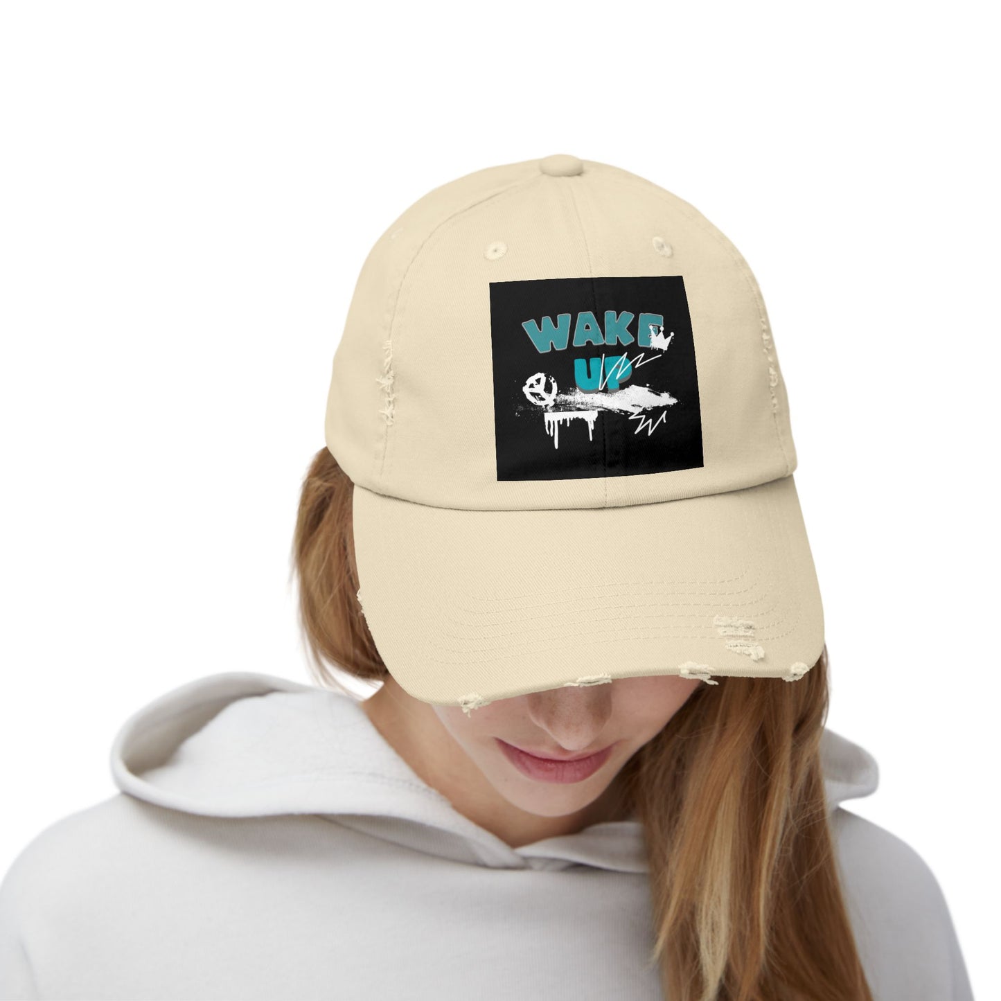 Wake Up Distressed Cotton Twill Hat for Conscious Living