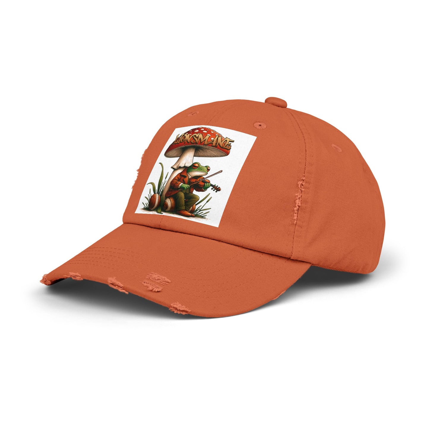Frog in Peacoat under Lionsmane Mushroom Distressed Cotton Twill Hat