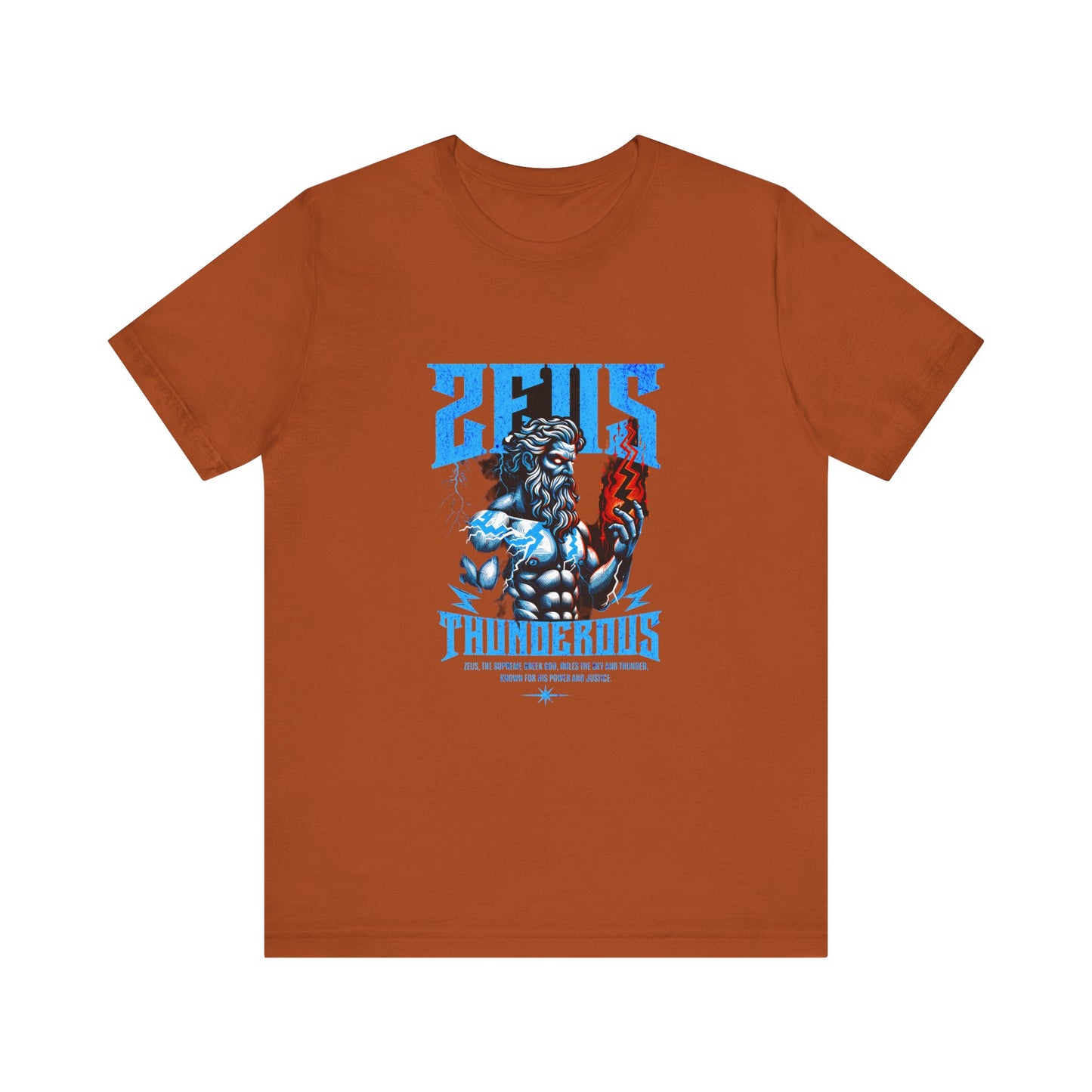 Zues Thunderous Tee, Lightning Bolt Shirt, Mythological Graphic Tee, Greek God T-Shirt, Unisex Jersey Top, Trendy Myth Tee