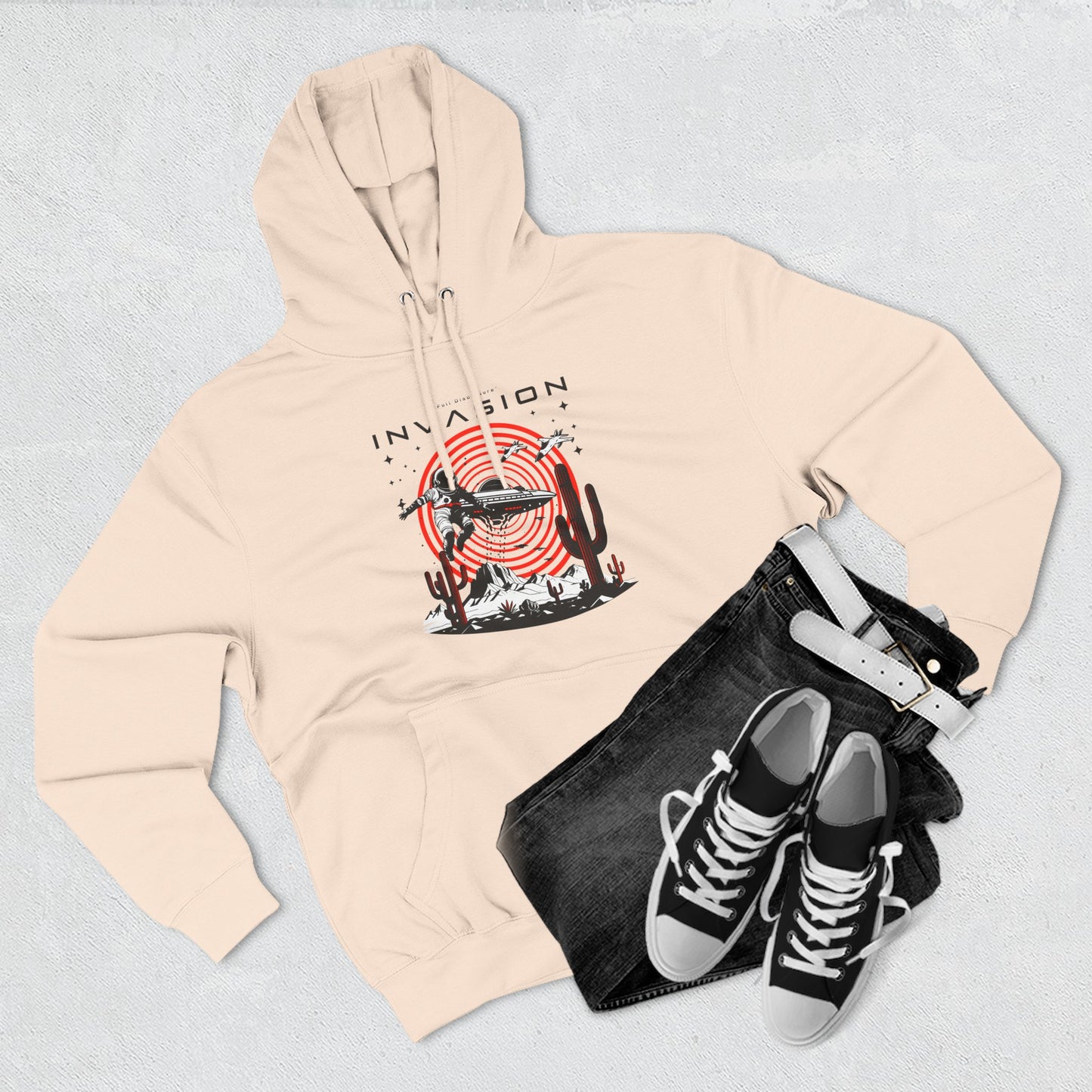 Full Disclosure Alien Invasion Fleece Hoodie, Extraterrestrial Women's Sweatshirt, Outer Space Three-Panel Fleece Jacket, UFO Invasion