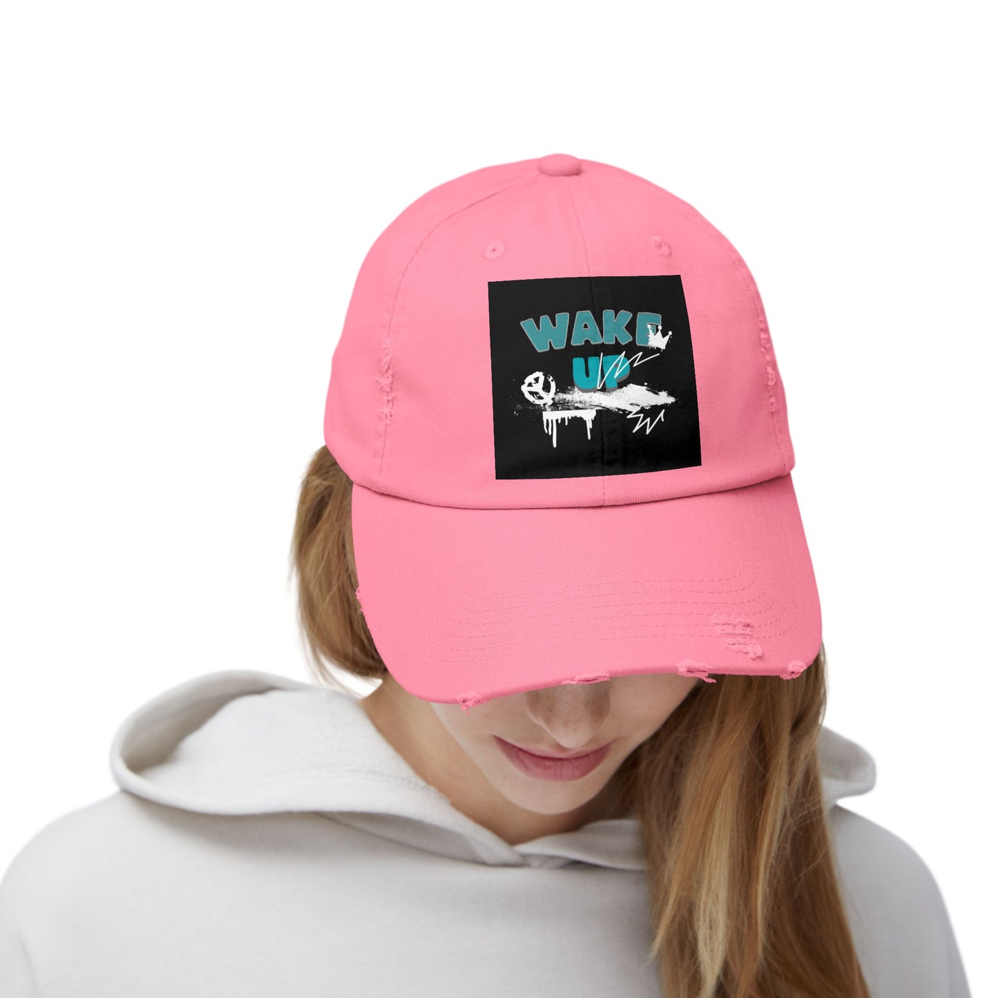 Wake Up Distressed Cotton Twill Hat for Conscious Living