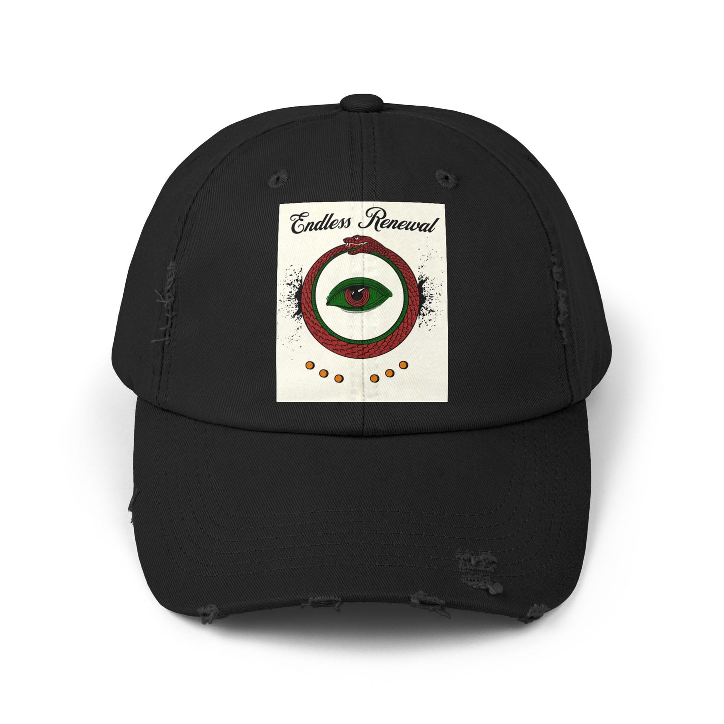 Endless Renewal Serpent Eye Distressed Cotton Twill Hat | Custom DTF Printed