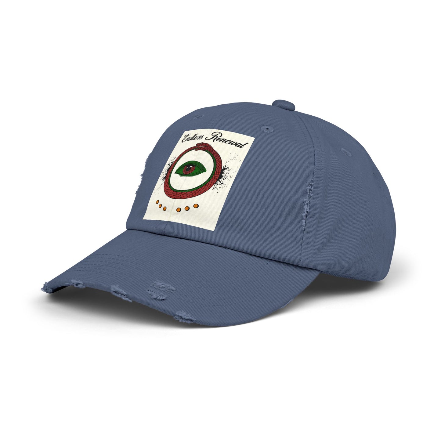 Endless Renewal Serpent Eye Distressed Cotton Twill Hat | Custom DTF Printed