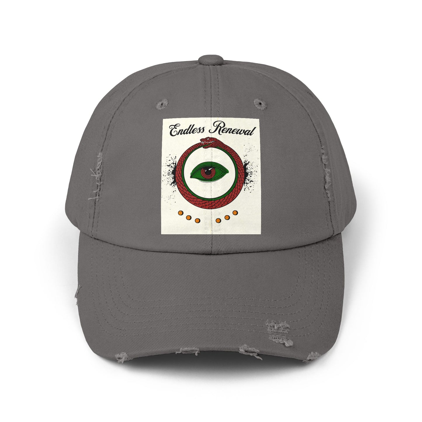 Endless Renewal Serpent Eye Distressed Cotton Twill Hat | Custom DTF Printed