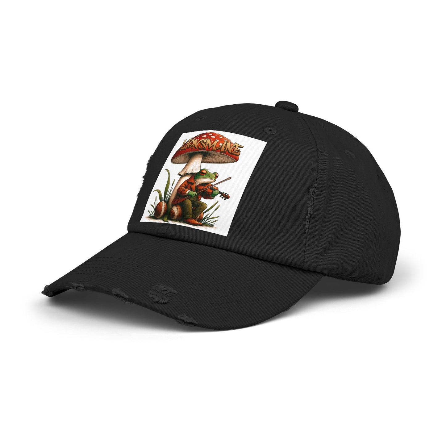 Frog in Peacoat under Lionsmane Mushroom Distressed Cotton Twill Hat