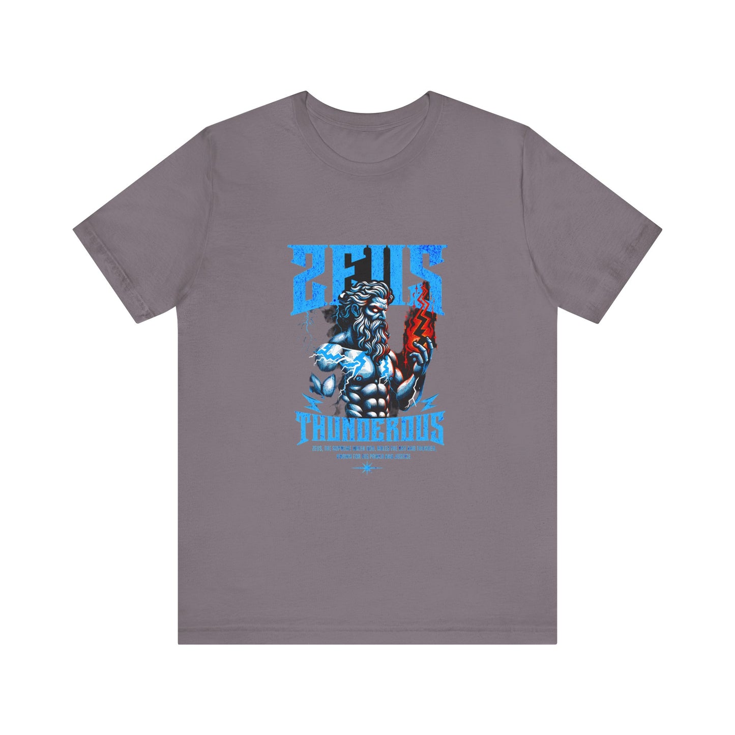 Zues Thunderous Tee, Lightning Bolt Shirt, Mythological Graphic Tee, Greek God T-Shirt, Unisex Jersey Top, Trendy Myth Tee