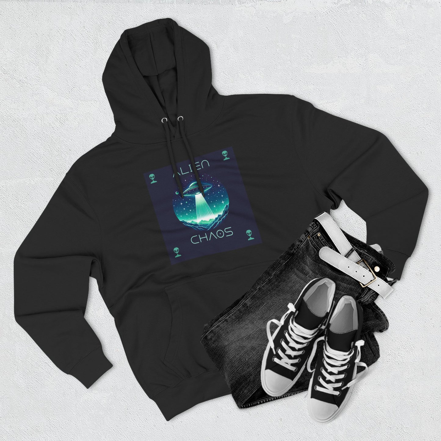 Space Battle Fleece Hoodie, Alien vs Astronaut Chaos Jacket, Outer Space War Sweatshirt, Galaxy Combat Pullover, Sci-Fi Fight Hooded Top