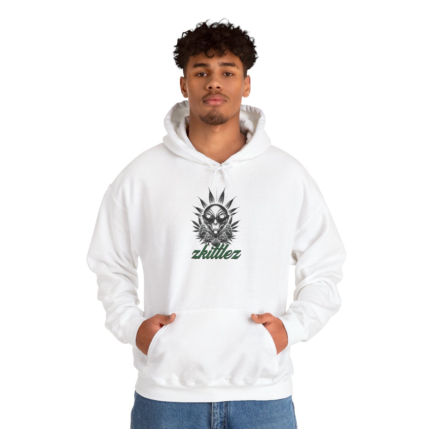 Zkittlez Alien Weed Hoodie - Galaxy Stoner Sweatshirt, Space Marijuana Pullover, Celestial Cannabis Jumper, UFO 420 Hooded Sweater, Trippy