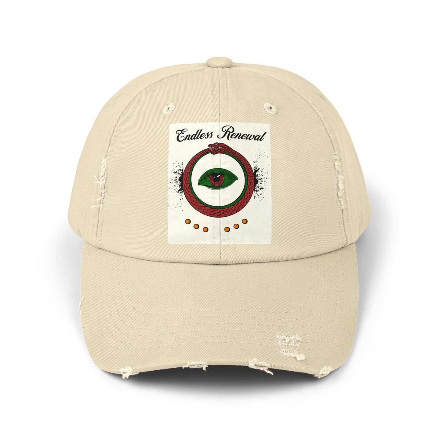 Endless Renewal Serpent Eye Distressed Cotton Twill Hat | Custom DTF Printed