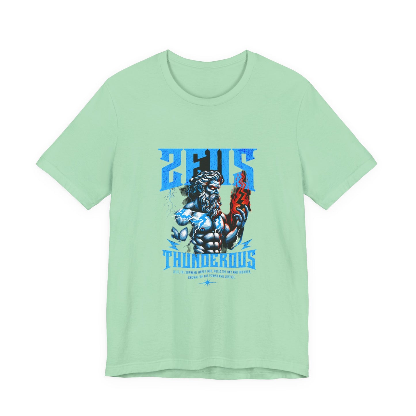 Zues Thunderous Tee, Lightning Bolt Shirt, Mythological Graphic Tee, Greek God T-Shirt, Unisex Jersey Top, Trendy Myth Tee