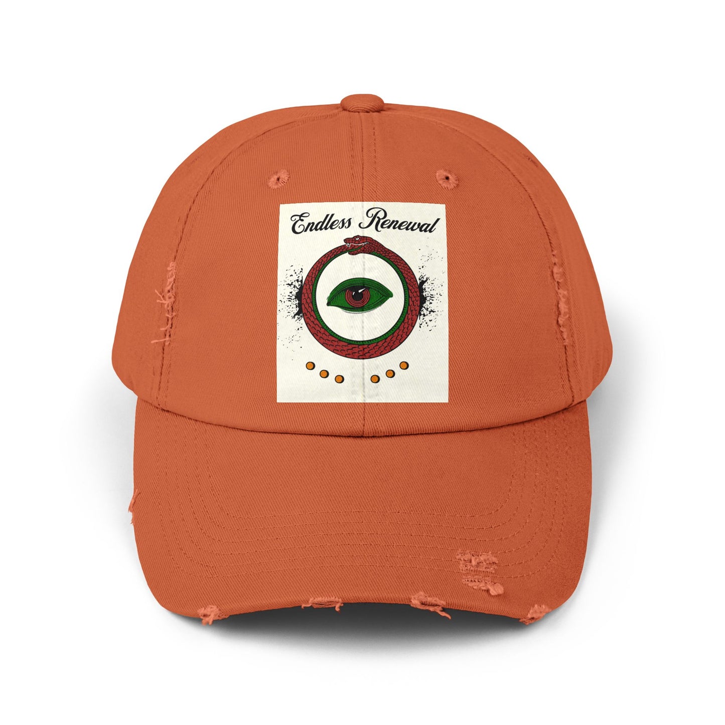 Endless Renewal Serpent Eye Distressed Cotton Twill Hat | Custom DTF Printed