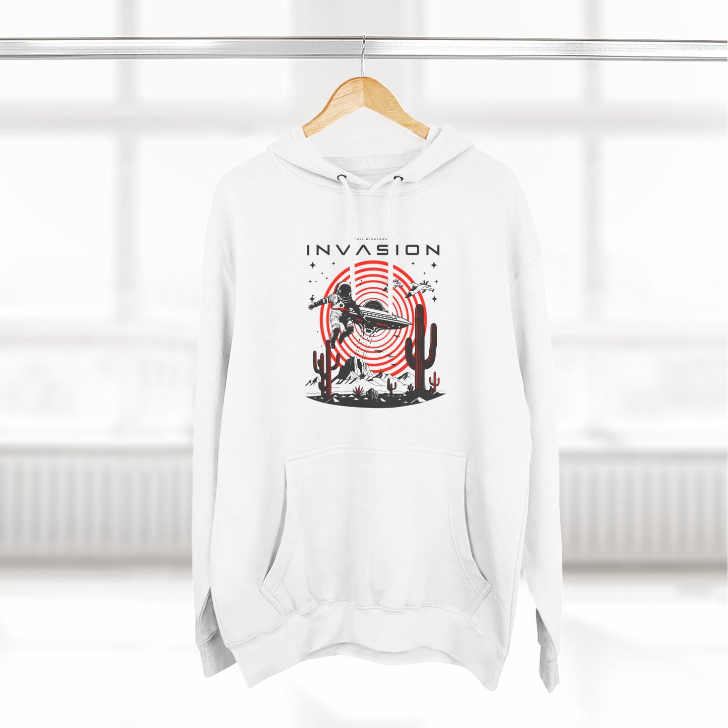 Full Disclosure Alien Invasion Fleece Hoodie, Extraterrestrial Women's Sweatshirt, Outer Space Three-Panel Fleece Jacket, UFO Invasion