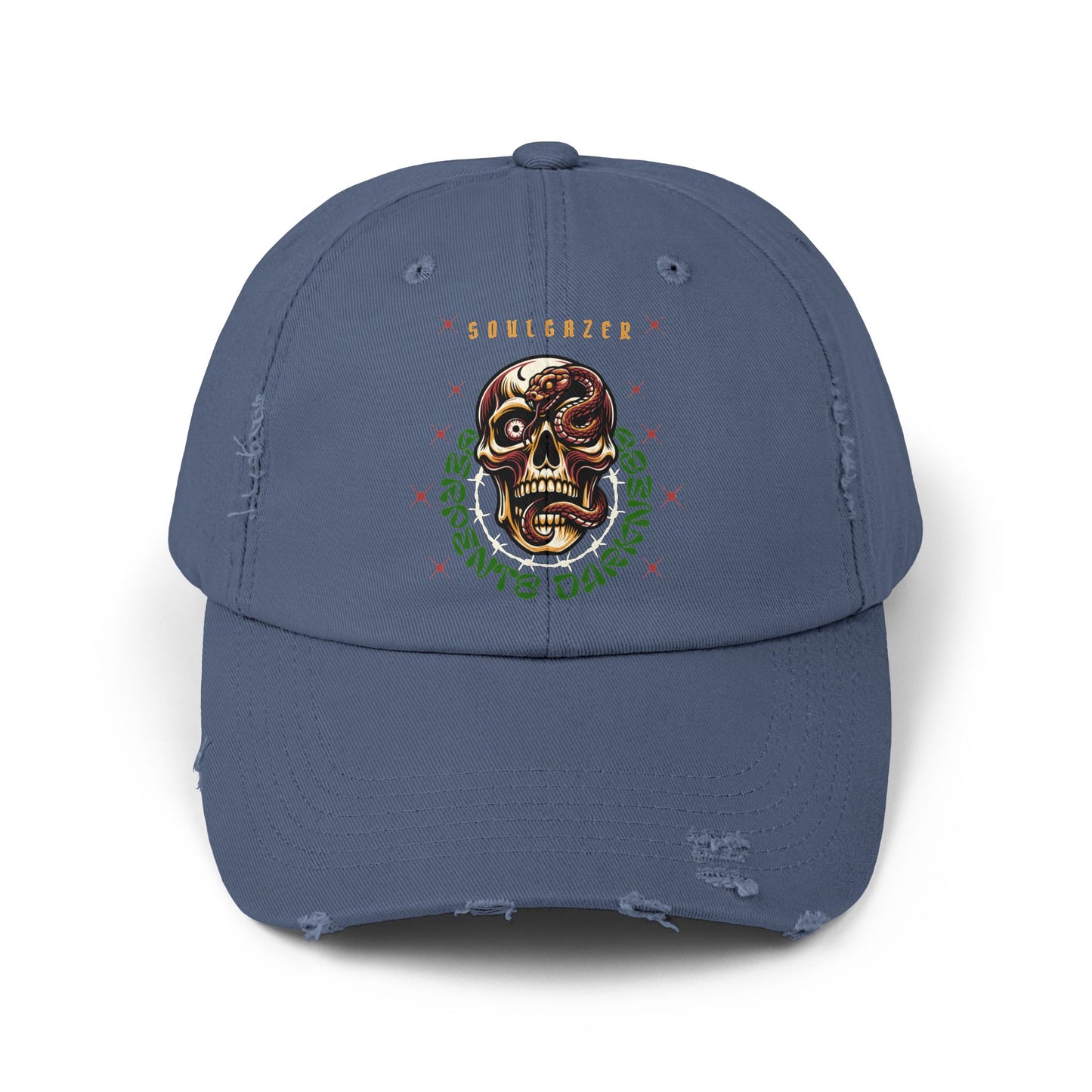 Soul Gazer Skull Snake Eye Distressed Cotton Twill Hat | Custom DTF Printed
