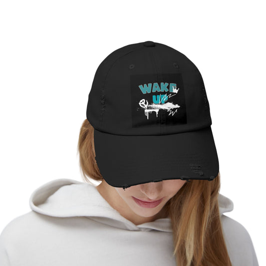 Wake Up Distressed Cotton Twill Hat for Conscious Living