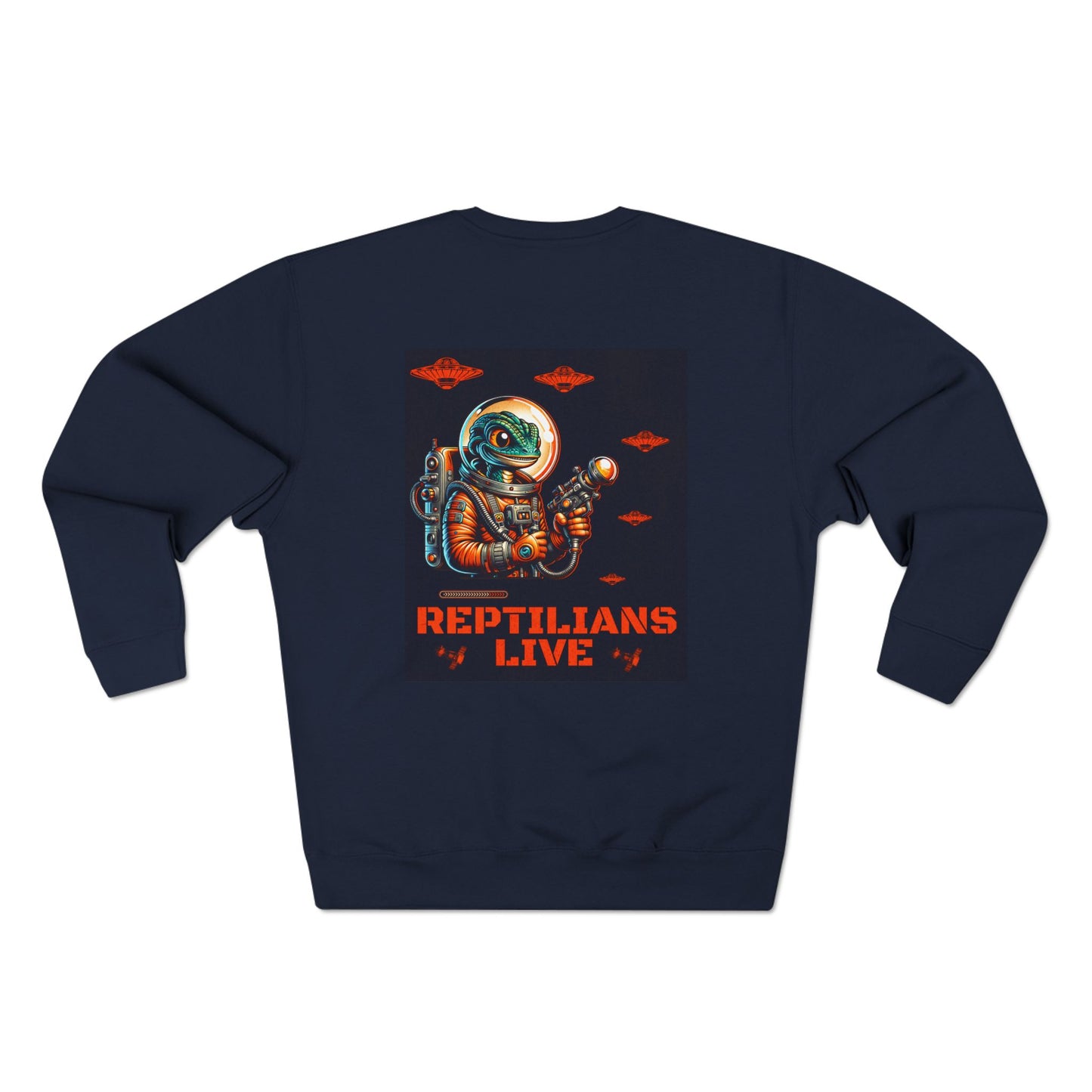 Reptilians Live Crewneck Sweatshirt, Alien Spaceship Unisex Pullover, UFO Print Sweater, Sci-Fi Graphic Jumper, Extraterrestrial Sweatshirt