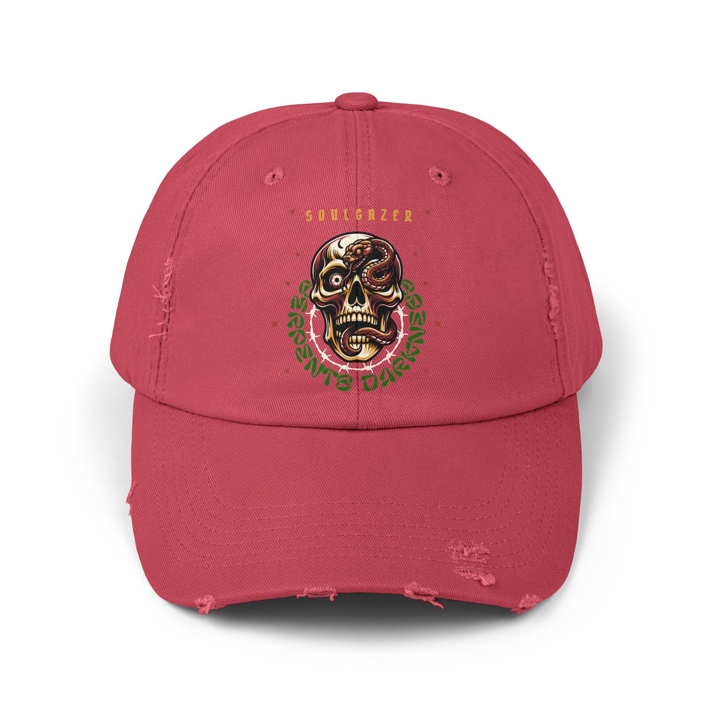 Soul Gazer Skull Snake Eye Distressed Cotton Twill Hat | Custom DTF Printed